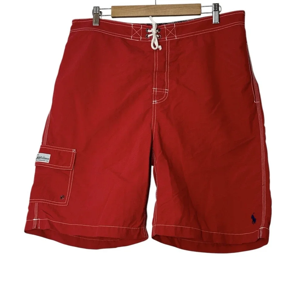 Polo Ralph Lauren Swim Trunks Shorts Mens Large Red Beach Surf Vacation Cruise‎